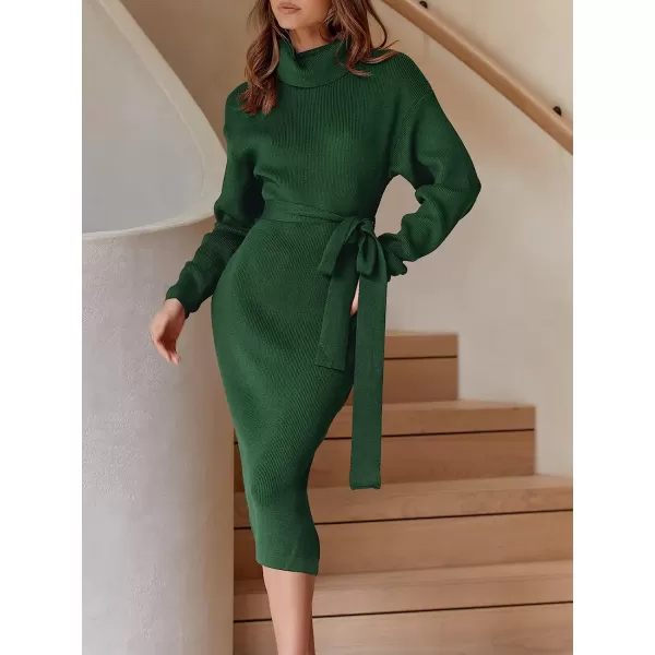 imageANRABESS Womens Turtleneck Batwing Sleeve Oversized Chunky Rib Knit Slit Pullover Sweater DressGreen
