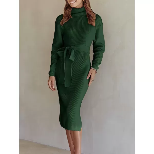 imageANRABESS Womens Turtleneck Batwing Sleeve Oversized Chunky Rib Knit Slit Pullover Sweater DressGreen