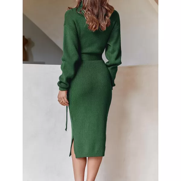 imageANRABESS Womens Turtleneck Batwing Sleeve Oversized Chunky Rib Knit Slit Pullover Sweater DressGreen