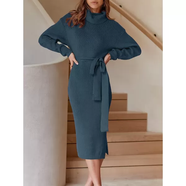 imageANRABESS Womens Turtleneck Batwing Sleeve Oversized Chunky Rib Knit Slit Pullover Sweater DressIndigo