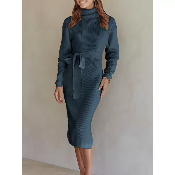 imageANRABESS Womens Turtleneck Batwing Sleeve Oversized Chunky Rib Knit Slit Pullover Sweater DressIndigo