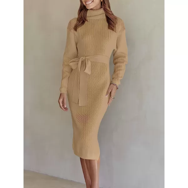 imageANRABESS Womens Turtleneck Batwing Sleeve Oversized Chunky Rib Knit Slit Pullover Sweater DressKhaki