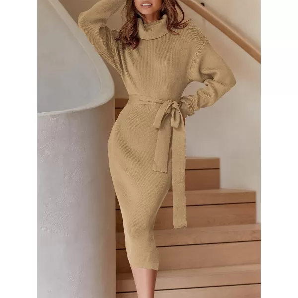 imageANRABESS Womens Turtleneck Batwing Sleeve Oversized Chunky Rib Knit Slit Pullover Sweater DressKhaki