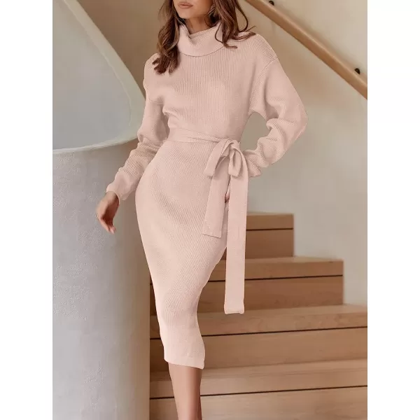 imageANRABESS Womens Turtleneck Batwing Sleeve Oversized Chunky Rib Knit Slit Pullover Sweater DressPink