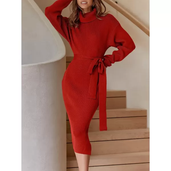 imageANRABESS Womens Turtleneck Batwing Sleeve Oversized Chunky Rib Knit Slit Pullover Sweater DressRed