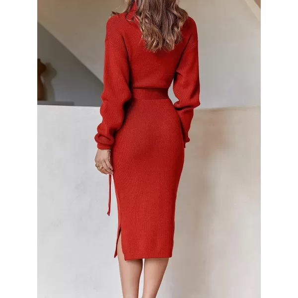 imageANRABESS Womens Turtleneck Batwing Sleeve Oversized Chunky Rib Knit Slit Pullover Sweater DressRed