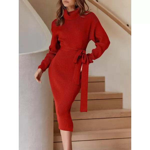 imageANRABESS Womens Turtleneck Batwing Sleeve Oversized Chunky Rib Knit Slit Pullover Sweater DressRed