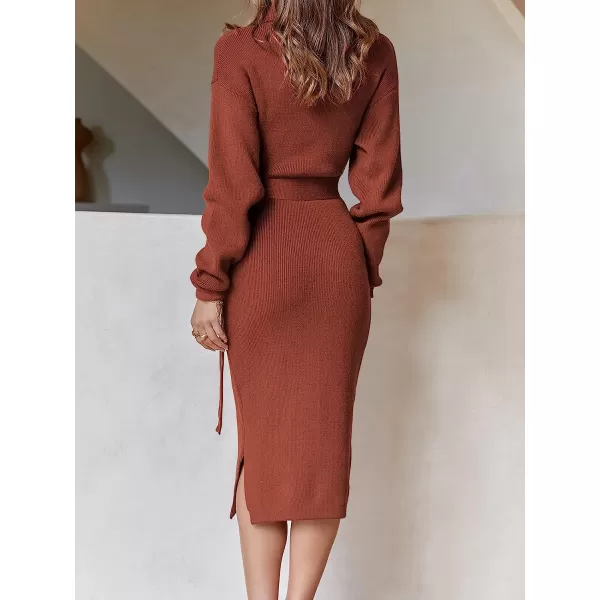 imageANRABESS Womens Turtleneck Batwing Sleeve Oversized Chunky Rib Knit Slit Pullover Sweater DressRust