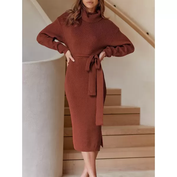 imageANRABESS Womens Turtleneck Batwing Sleeve Oversized Chunky Rib Knit Slit Pullover Sweater DressRust