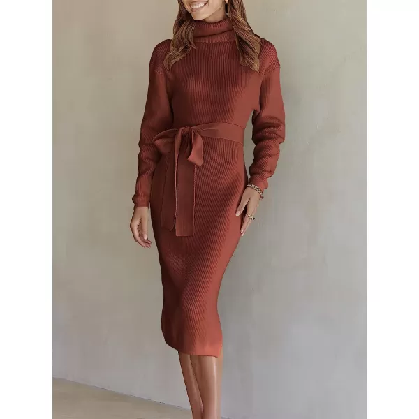 imageANRABESS Womens Turtleneck Batwing Sleeve Oversized Chunky Rib Knit Slit Pullover Sweater DressRust