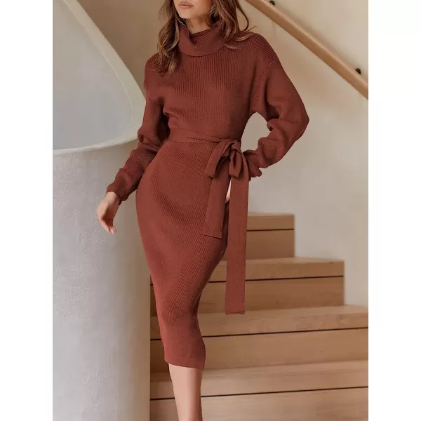 imageANRABESS Womens Turtleneck Batwing Sleeve Oversized Chunky Rib Knit Slit Pullover Sweater DressRust