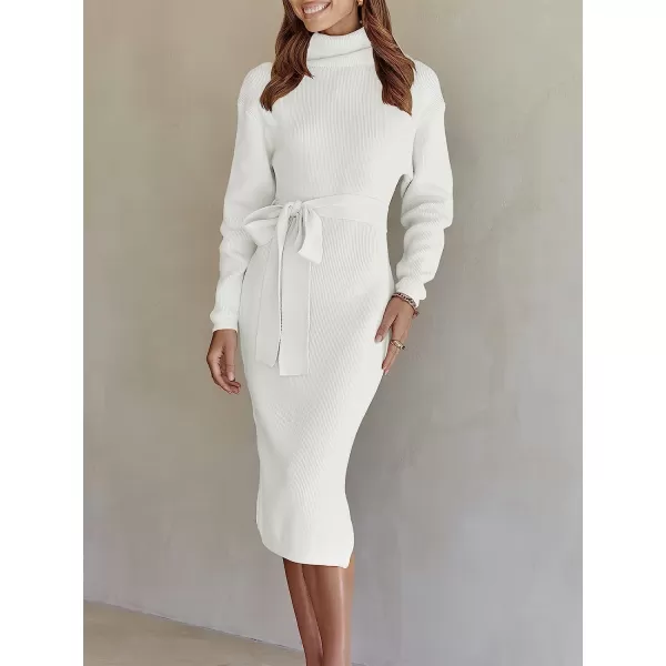 imageANRABESS Womens Turtleneck Batwing Sleeve Oversized Chunky Rib Knit Slit Pullover Sweater DressWhite