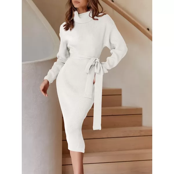 imageANRABESS Womens Turtleneck Batwing Sleeve Oversized Chunky Rib Knit Slit Pullover Sweater DressWhite