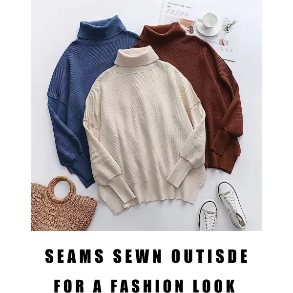 imageANRABESS Womens Turtleneck Batwing Sleeve Side Slit Ribbed Knit Pullover Sweater TopRose
