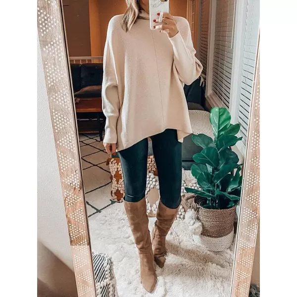 imageANRABESS Womens Turtleneck Long Batwing Sleeve Asymmetric Hem Casual Pullover Sweater Knit TopsApricot