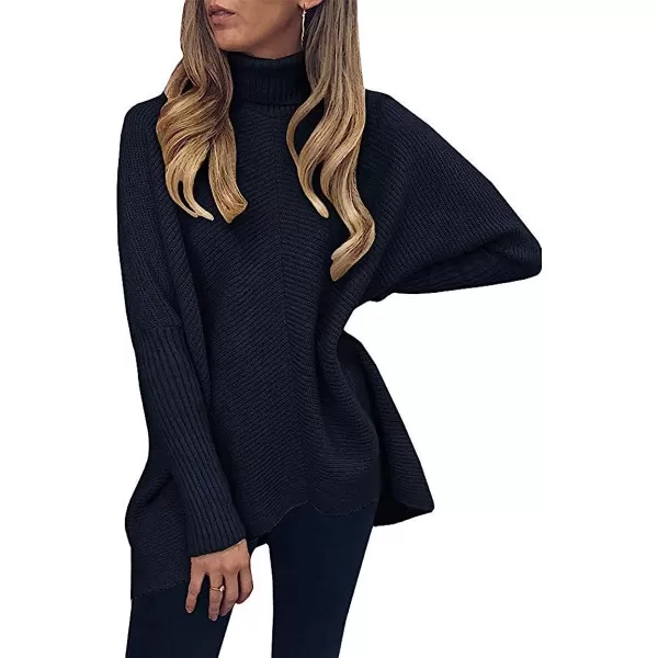 imageANRABESS Womens Turtleneck Long Batwing Sleeve Asymmetric Hem Casual Pullover Sweater Knit TopsBlack