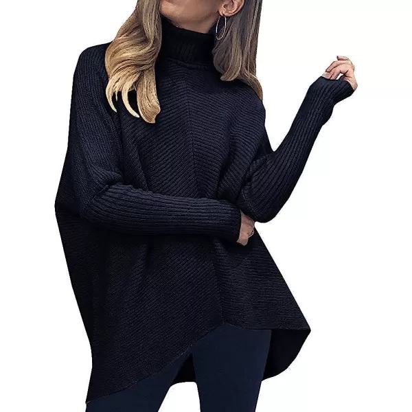 imageANRABESS Womens Turtleneck Long Batwing Sleeve Asymmetric Hem Casual Pullover Sweater Knit TopsBlack