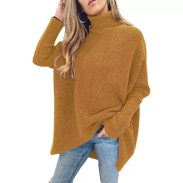 imageANRABESS Womens Turtleneck Long Batwing Sleeve Asymmetric Hem Casual Pullover Sweater Knit TopsCamel