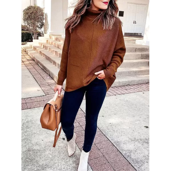 imageANRABESS Womens Turtleneck Long Batwing Sleeve Asymmetric Hem Casual Pullover Sweater Knit TopsCaramel