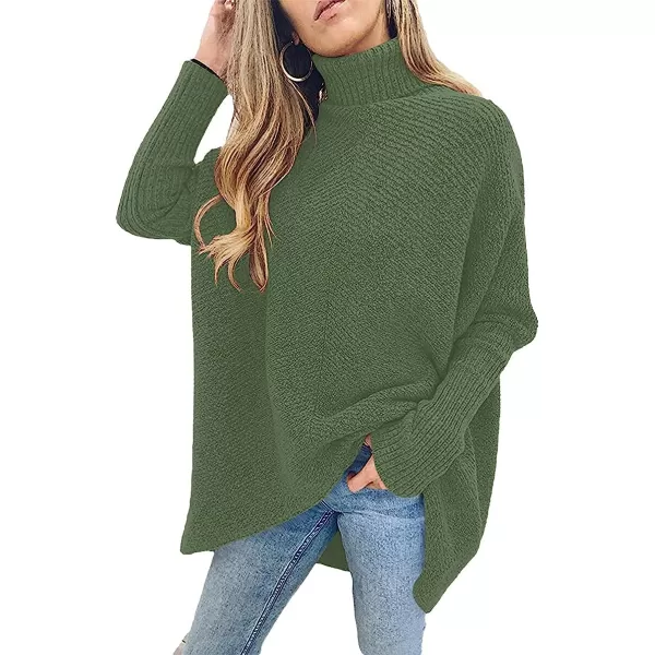 imageANRABESS Womens Turtleneck Long Batwing Sleeve Asymmetric Hem Casual Pullover Sweater Knit TopsCeladon