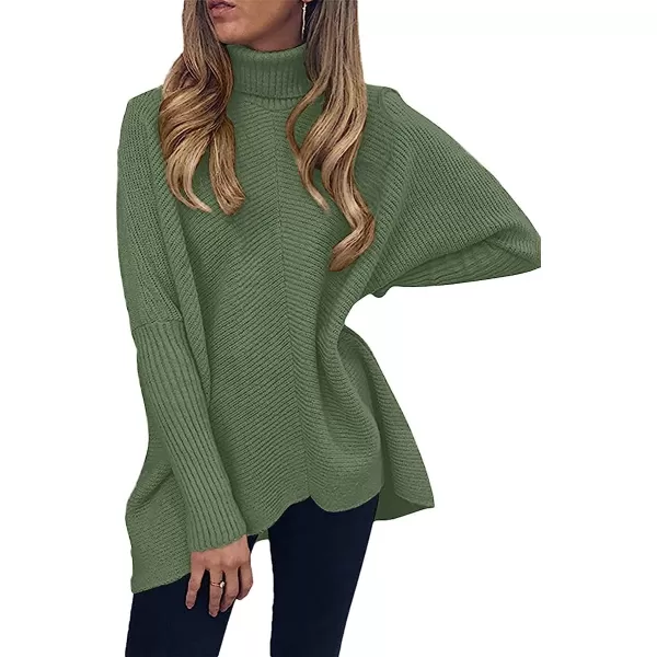 imageANRABESS Womens Turtleneck Long Batwing Sleeve Asymmetric Hem Casual Pullover Sweater Knit TopsCeladon