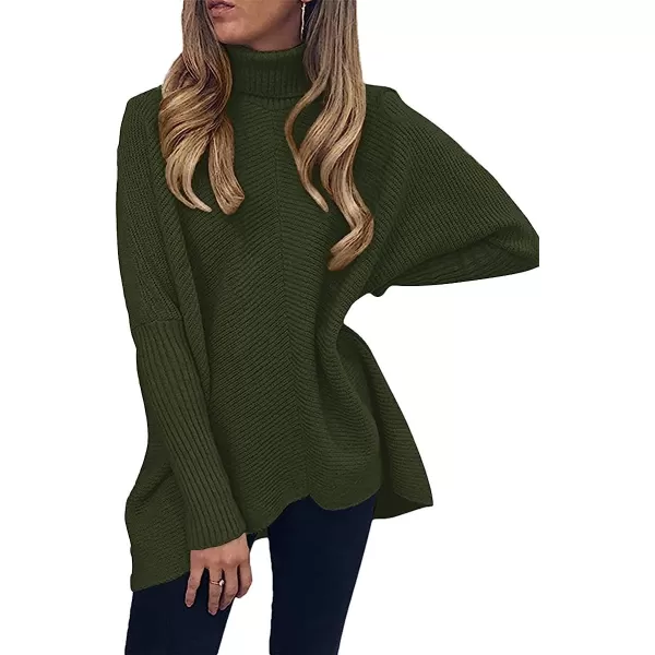 imageANRABESS Womens Turtleneck Long Batwing Sleeve Asymmetric Hem Casual Pullover Sweater Knit TopsDark Green