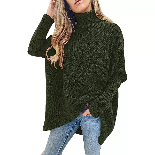 imageANRABESS Womens Turtleneck Long Batwing Sleeve Asymmetric Hem Casual Pullover Sweater Knit TopsDark Green