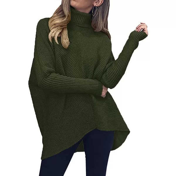 imageANRABESS Womens Turtleneck Long Batwing Sleeve Asymmetric Hem Casual Pullover Sweater Knit TopsDark Green