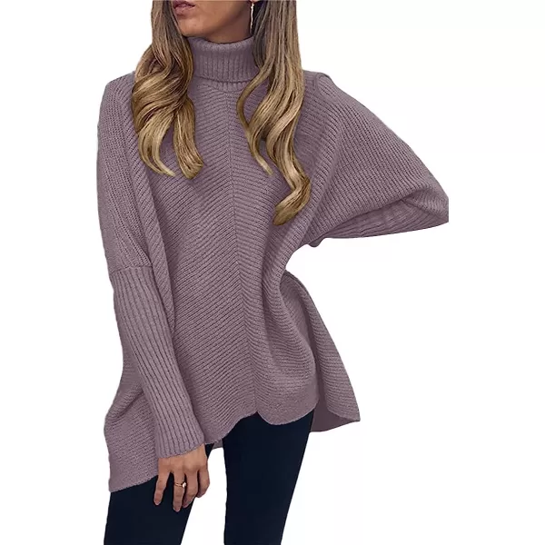 imageANRABESS Womens Turtleneck Long Batwing Sleeve Asymmetric Hem Casual Pullover Sweater Knit TopsDark Purple