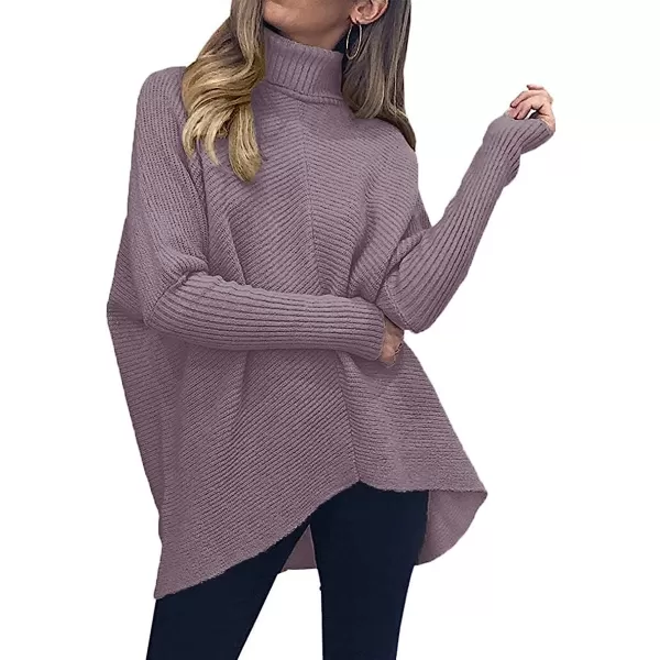 imageANRABESS Womens Turtleneck Long Batwing Sleeve Asymmetric Hem Casual Pullover Sweater Knit TopsDark Purple