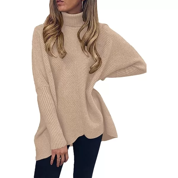 imageANRABESS Womens Turtleneck Long Batwing Sleeve Asymmetric Hem Casual Pullover Sweater Knit TopsDeep Apricot