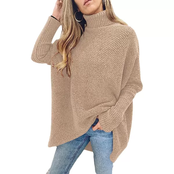 imageANRABESS Womens Turtleneck Long Batwing Sleeve Asymmetric Hem Casual Pullover Sweater Knit TopsDeep Apricot