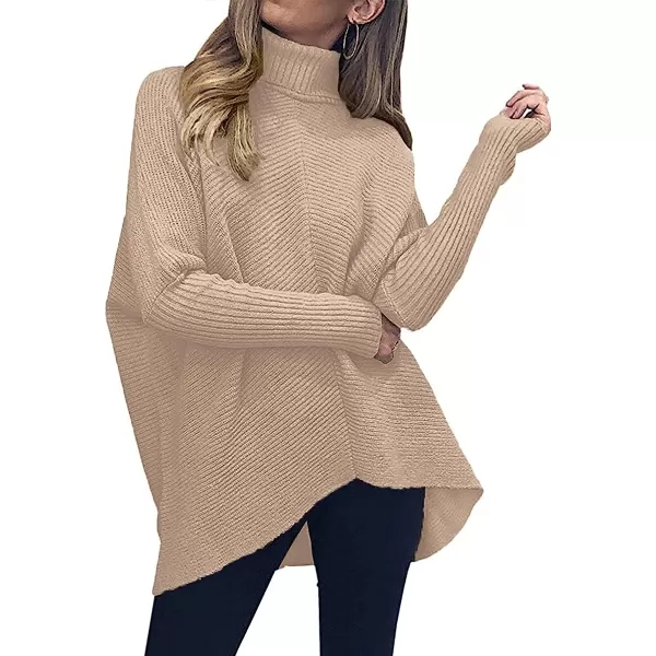 imageANRABESS Womens Turtleneck Long Batwing Sleeve Asymmetric Hem Casual Pullover Sweater Knit TopsDeep Apricot