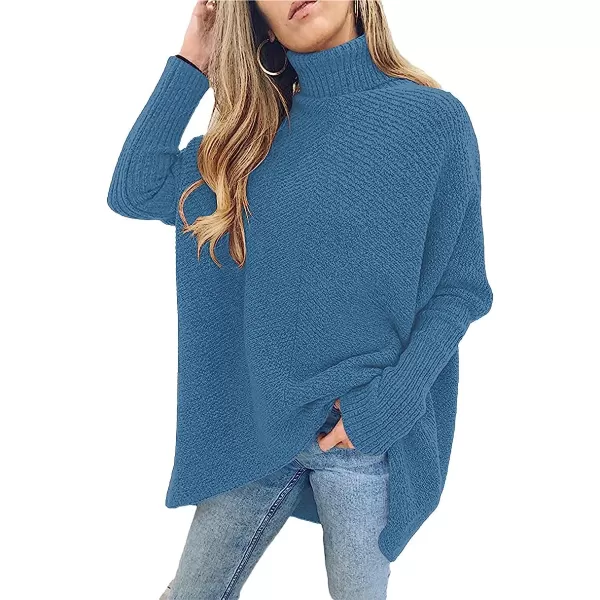imageANRABESS Womens Turtleneck Long Batwing Sleeve Asymmetric Hem Casual Pullover Sweater Knit TopsDenim Blue