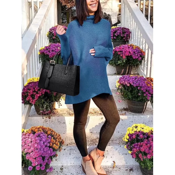 imageANRABESS Womens Turtleneck Long Batwing Sleeve Asymmetric Hem Casual Pullover Sweater Knit TopsDenim Blue