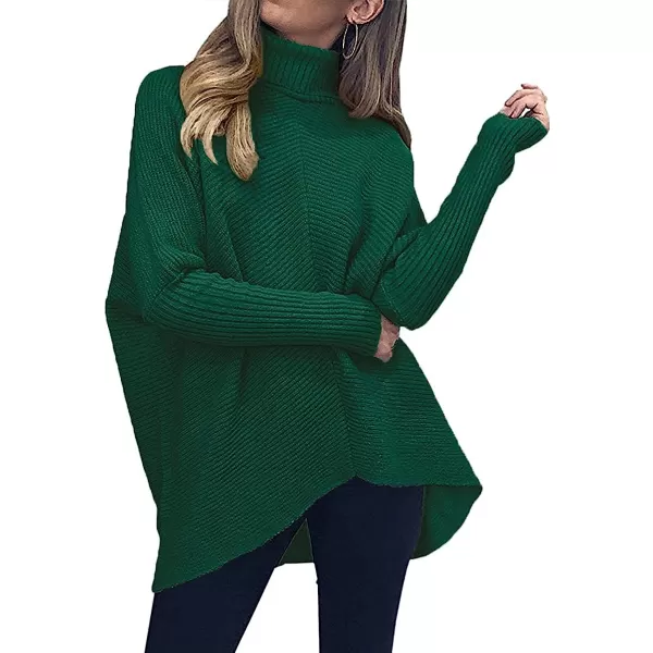 imageANRABESS Womens Turtleneck Long Batwing Sleeve Asymmetric Hem Casual Pullover Sweater Knit TopsGreen