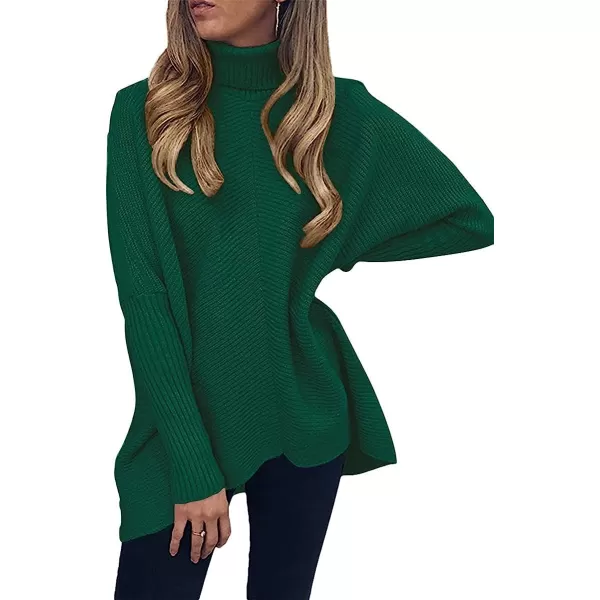 imageANRABESS Womens Turtleneck Long Batwing Sleeve Asymmetric Hem Casual Pullover Sweater Knit TopsGreen
