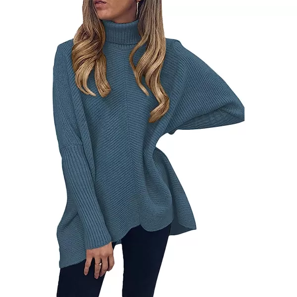 imageANRABESS Womens Turtleneck Long Batwing Sleeve Asymmetric Hem Casual Pullover Sweater Knit TopsIndigo