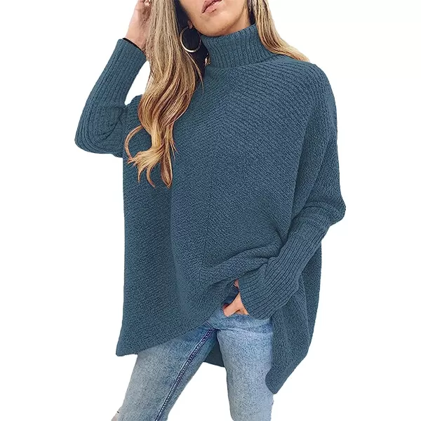 imageANRABESS Womens Turtleneck Long Batwing Sleeve Asymmetric Hem Casual Pullover Sweater Knit TopsIndigo