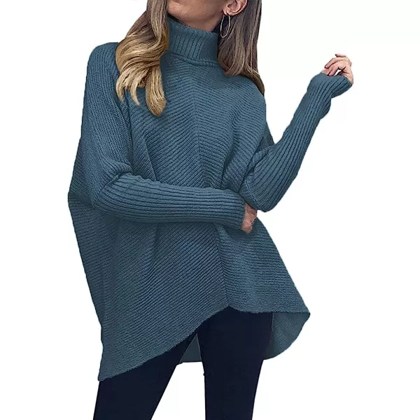 imageANRABESS Womens Turtleneck Long Batwing Sleeve Asymmetric Hem Casual Pullover Sweater Knit TopsIndigo