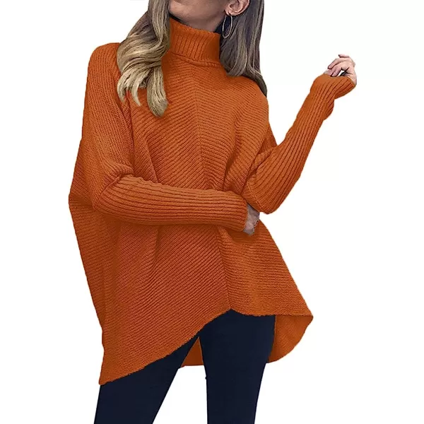 imageANRABESS Womens Turtleneck Long Batwing Sleeve Asymmetric Hem Casual Pullover Sweater Knit TopsOrange Rust