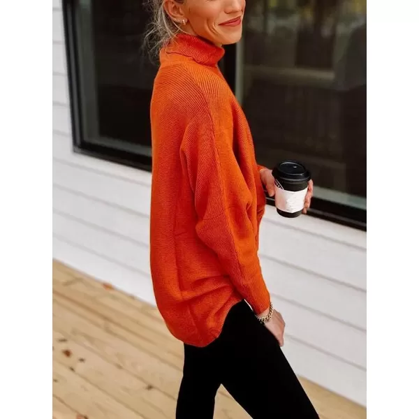 imageANRABESS Womens Turtleneck Long Batwing Sleeve Asymmetric Hem Casual Pullover Sweater Knit TopsOrange Rust