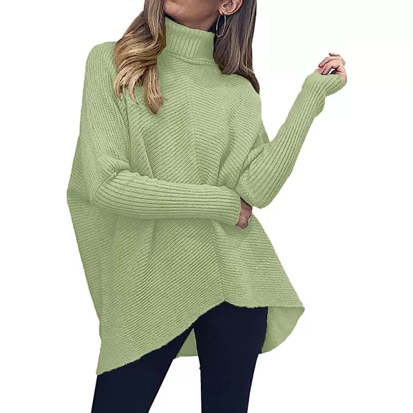 imageANRABESS Womens Turtleneck Long Batwing Sleeve Asymmetric Hem Casual Pullover Sweater Knit TopsPea