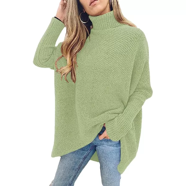 imageANRABESS Womens Turtleneck Long Batwing Sleeve Asymmetric Hem Casual Pullover Sweater Knit TopsPea