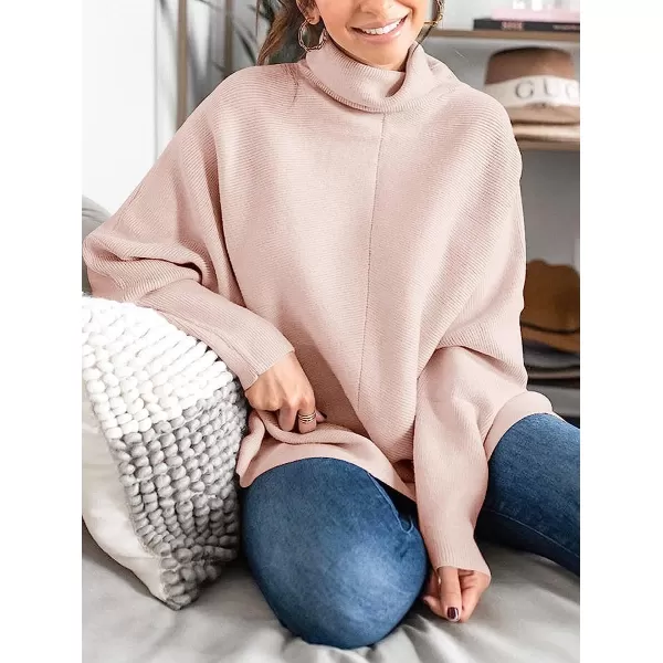 imageANRABESS Womens Turtleneck Long Batwing Sleeve Asymmetric Hem Casual Pullover Sweater Knit TopsPink