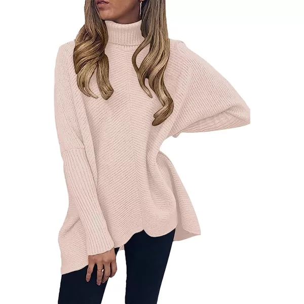 imageANRABESS Womens Turtleneck Long Batwing Sleeve Asymmetric Hem Casual Pullover Sweater Knit TopsPink