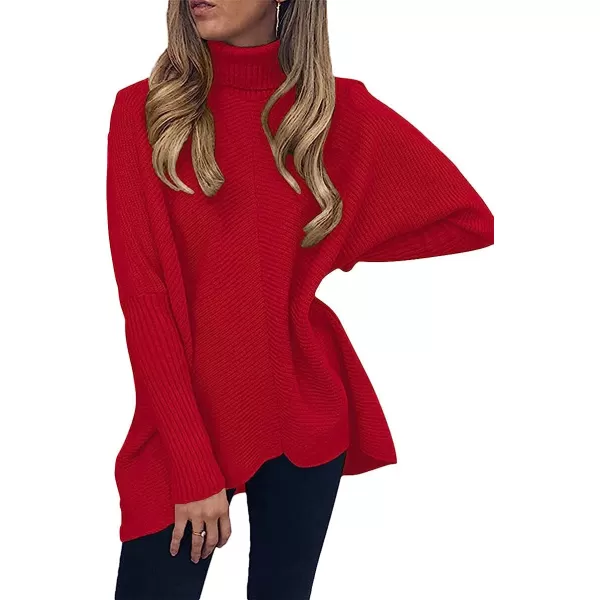 imageANRABESS Womens Turtleneck Long Batwing Sleeve Asymmetric Hem Casual Pullover Sweater Knit TopsRed