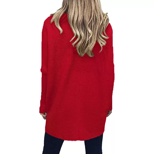 imageANRABESS Womens Turtleneck Long Batwing Sleeve Asymmetric Hem Casual Pullover Sweater Knit TopsRed