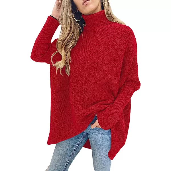 imageANRABESS Womens Turtleneck Long Batwing Sleeve Asymmetric Hem Casual Pullover Sweater Knit TopsRed