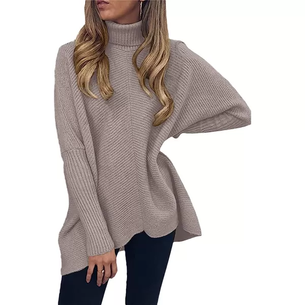 imageANRABESS Womens Turtleneck Long Batwing Sleeve Asymmetric Hem Casual Pullover Sweater Knit TopsRed Apricot